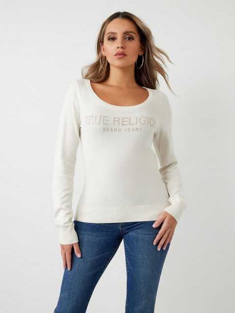 Suéter True Religion True Religion Crystal Logo Mujer Blancas | Colombia-RQPUVWC64