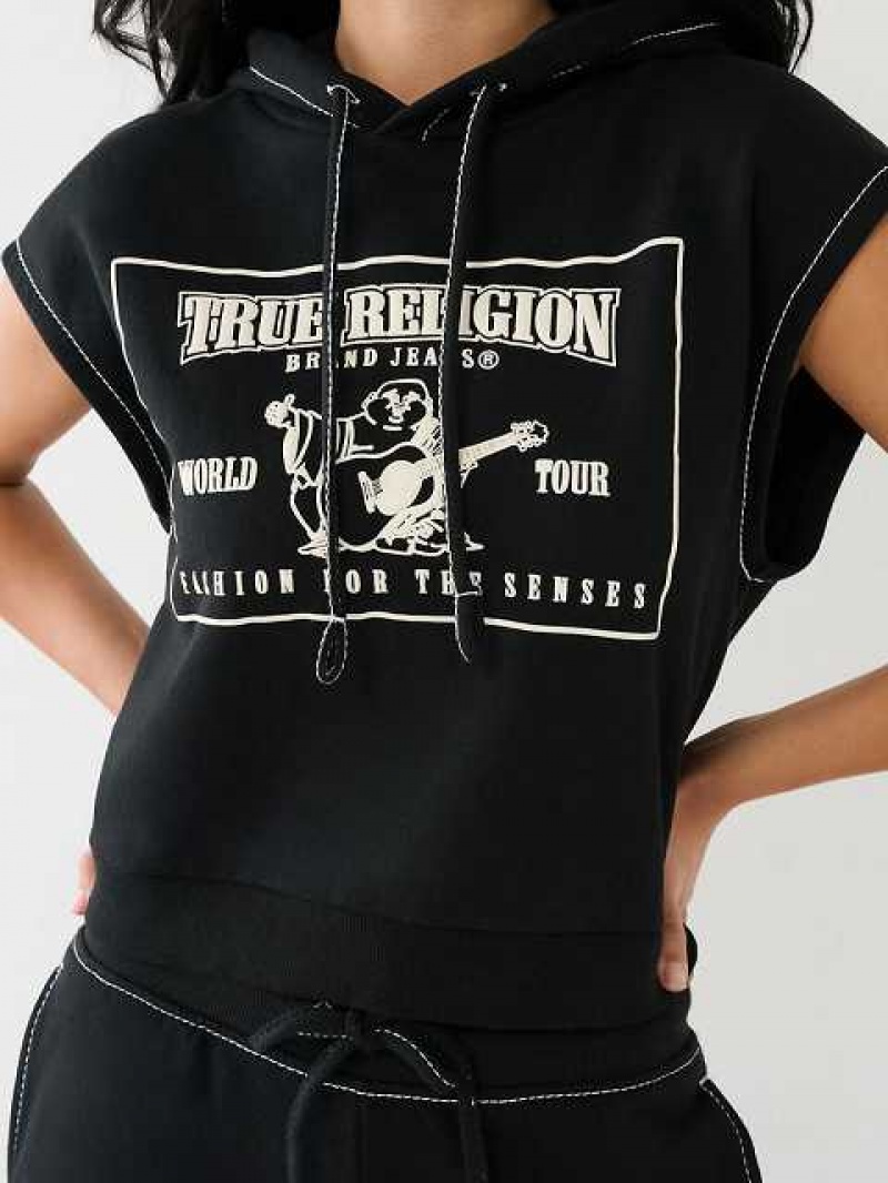 Tops True Religion Big T Encapuchado Popover Mujer Negras | Colombia-CHZKMJP75