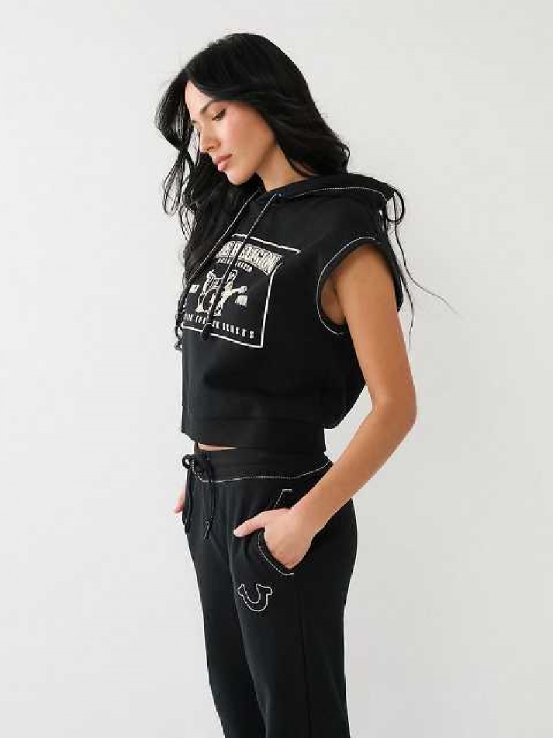 Tops True Religion Big T Encapuchado Popover Mujer Negras | Colombia-CHZKMJP75