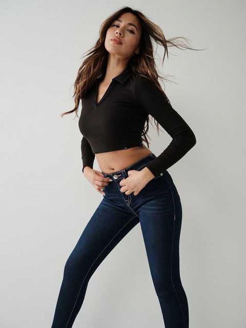 Tops True Religion Collared Crop Mujer Negras | Colombia-VXOAZBJ91