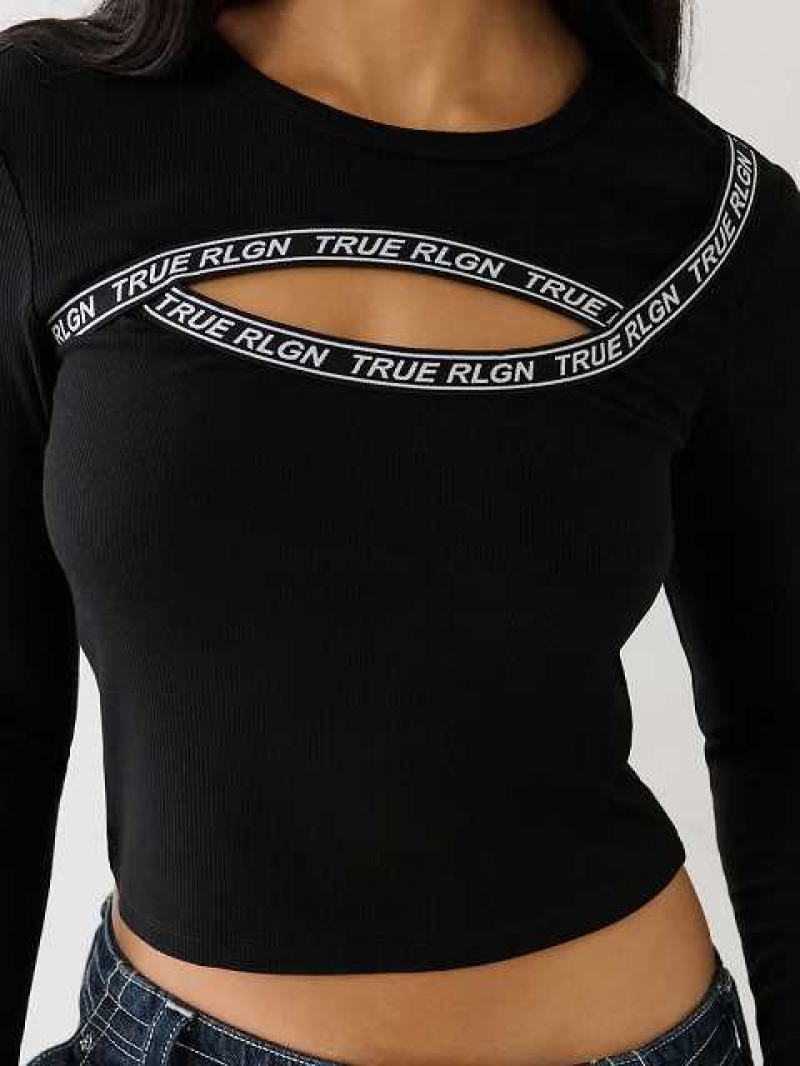 Tops True Religion Cut Out Logo Mujer Negras | Colombia-ETSANWB38