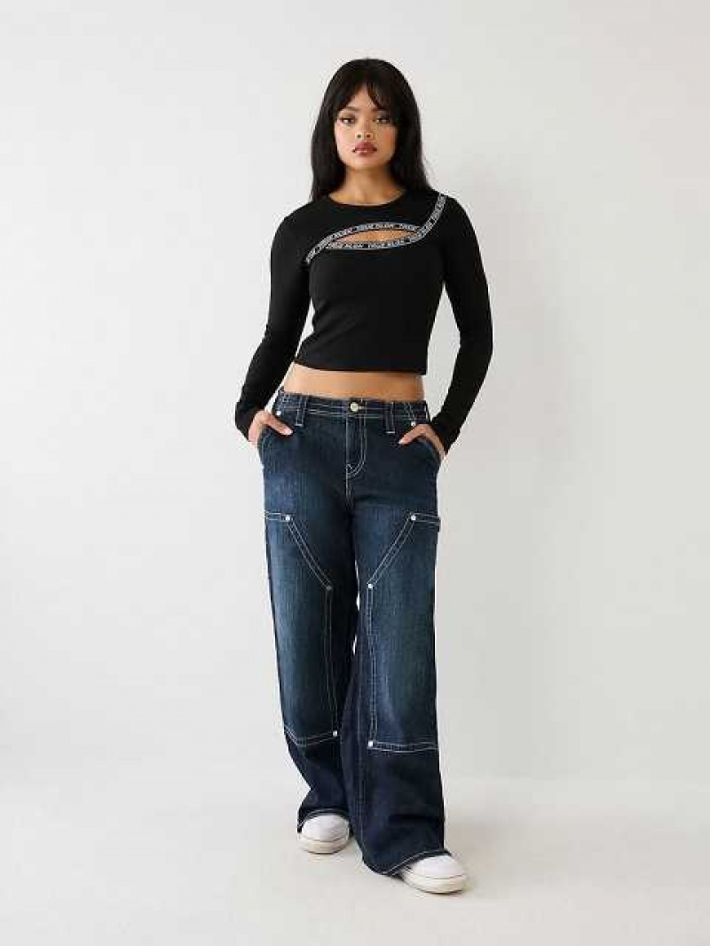 Tops True Religion Cut Out Logo Mujer Negras | Colombia-ETSANWB38