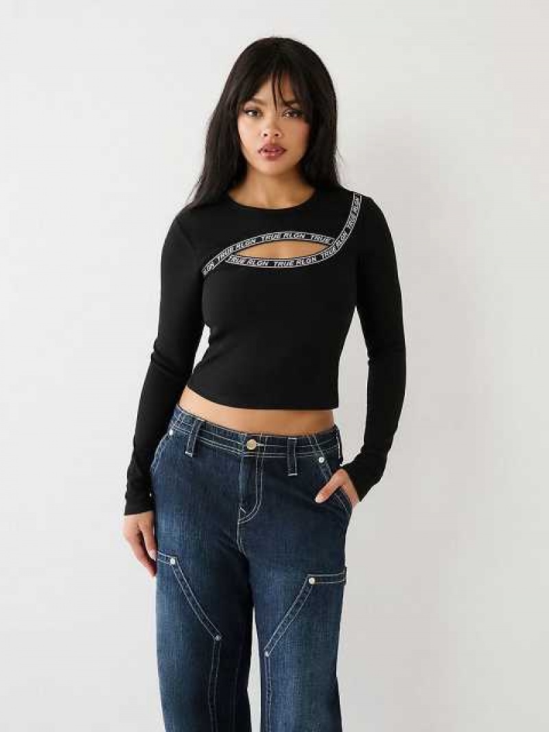 Tops True Religion Cut Out Logo Mujer Negras | Colombia-ETSANWB38