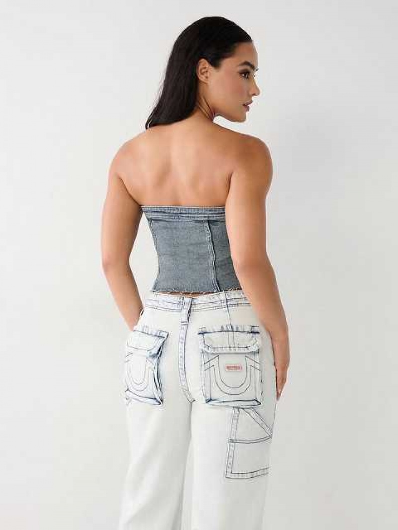 Tops True Religion Denim Tube Mujer Azules | Colombia-VNFXQMG37