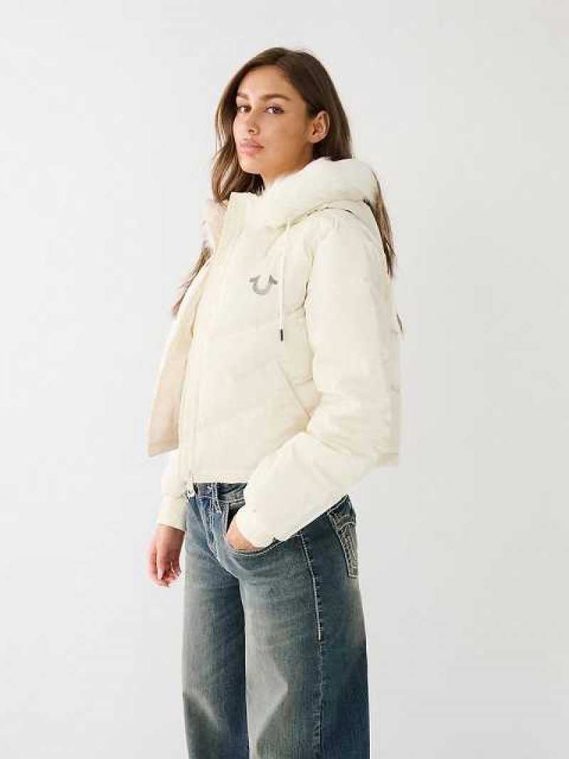 Tops True Religion Faux Fur Encapuchado Puffer Mujer Blancas | Colombia-FLHEMXR75