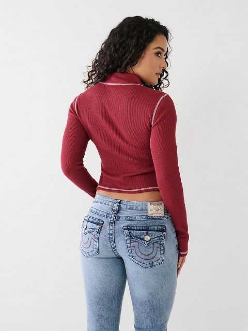 Tops True Religion Half Zip Mujer Fucsia | Colombia-OPBEJZH62