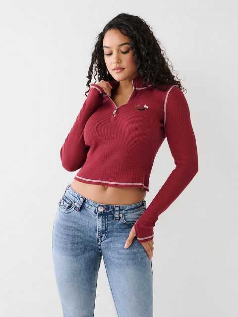 Tops True Religion Half Zip Mujer Fucsia | Colombia-OPBEJZH62