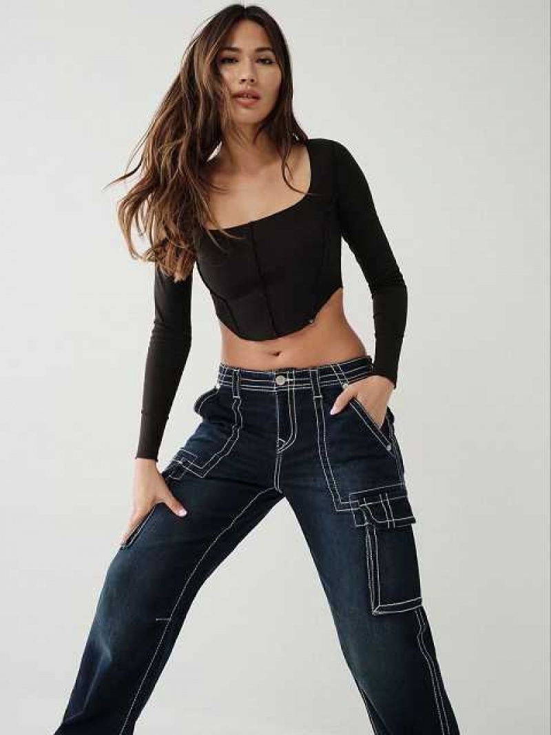 Tops True Religion Paneled Crop Mujer Negras | Colombia-RUAJKIM16