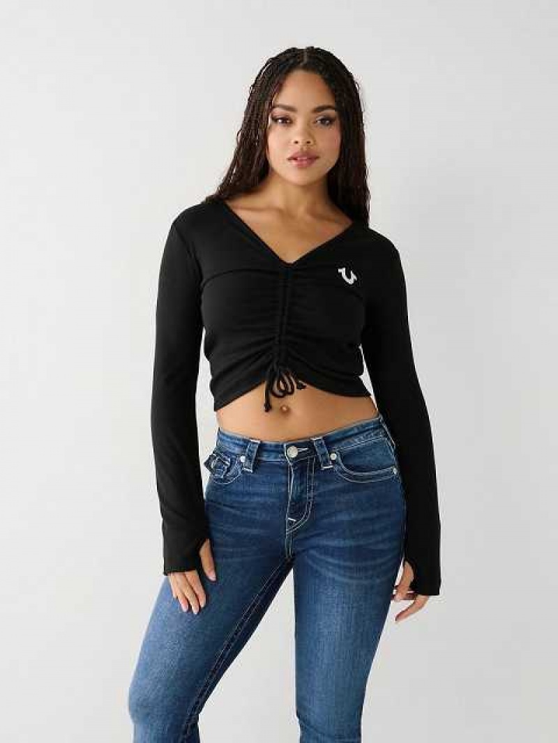 Tops True Religion Tie Front Mujer Negras | Colombia-GSMYQZP91