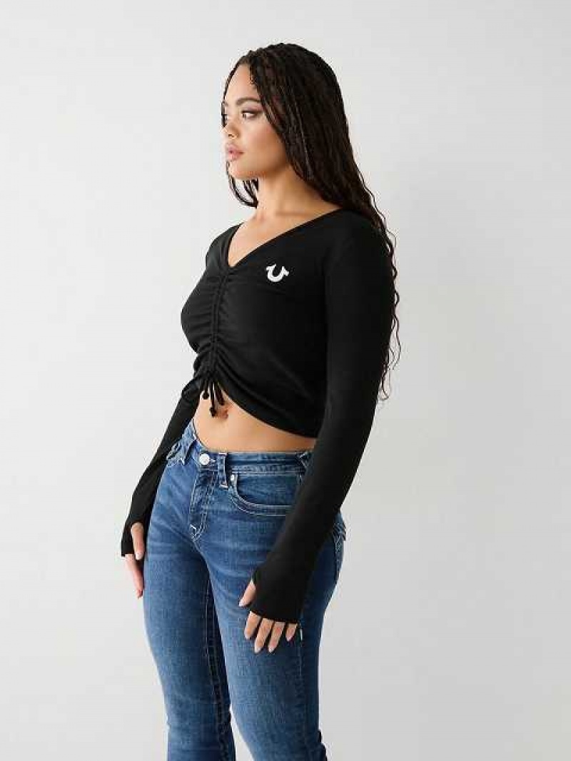 Tops True Religion Tie Front Mujer Negras | Colombia-GSMYQZP91