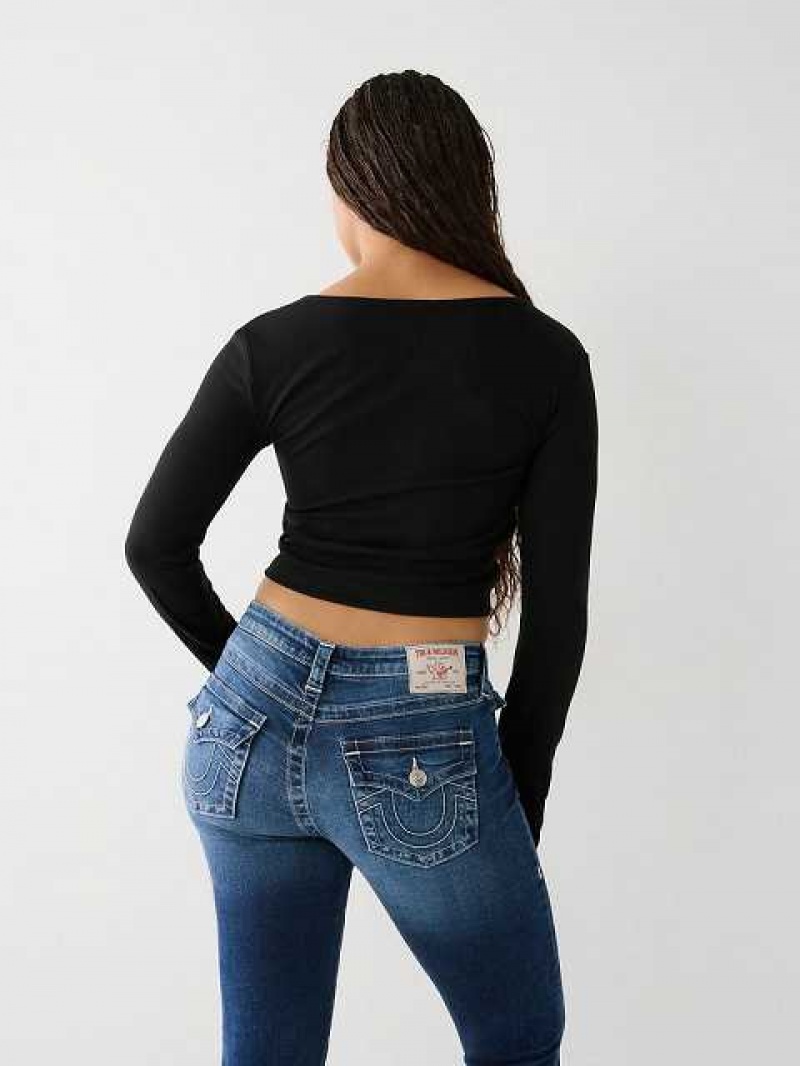 Tops True Religion Tie Front Mujer Negras | Colombia-GSMYQZP91