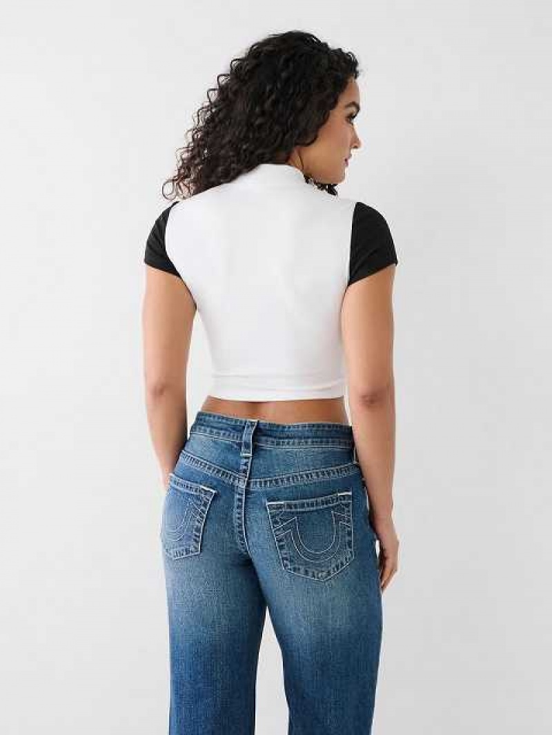 Tops True Religion True Half Zip Crop Mujer Blancas | Colombia-CKFDZWO72