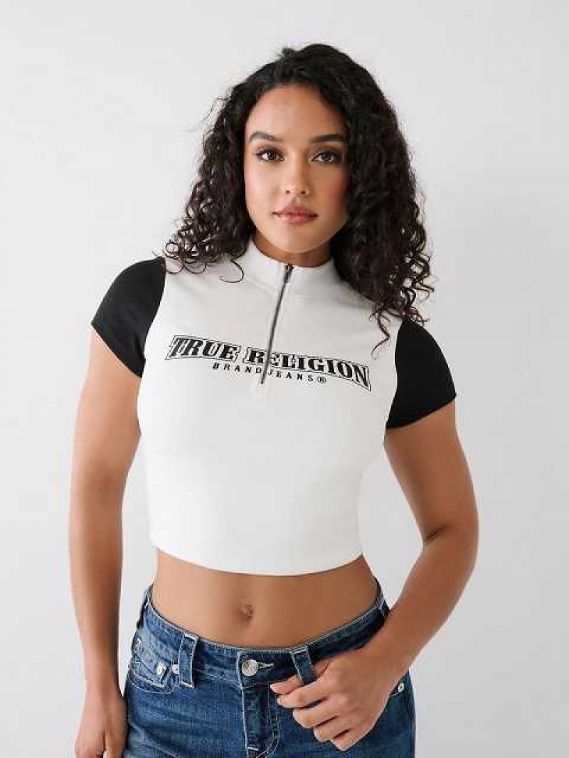 Tops True Religion True Half Zip Crop Mujer Blancas | Colombia-CKFDZWO72