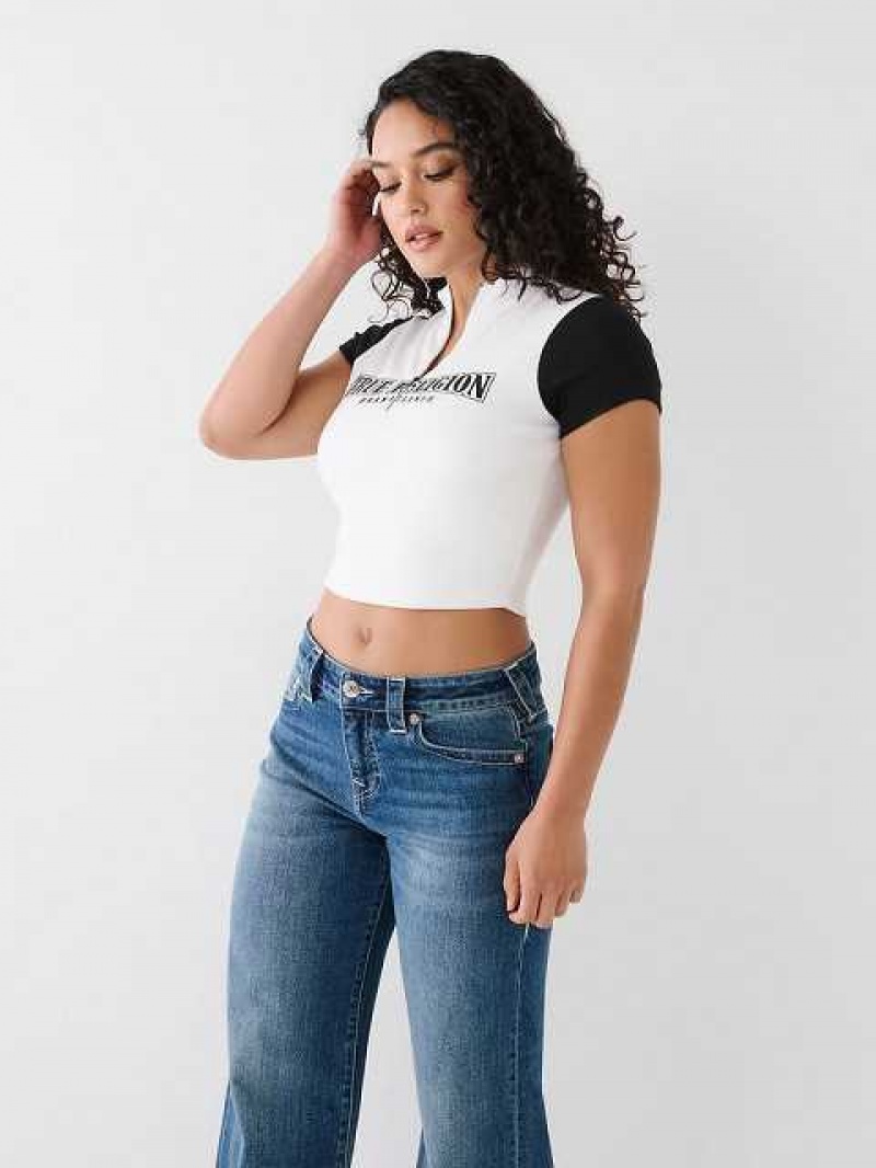 Tops True Religion True Half Zip Crop Mujer Blancas | Colombia-CKFDZWO72