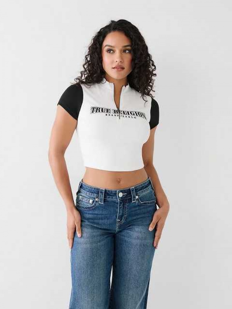 Tops True Religion True Half Zip Crop Mujer Blancas | Colombia-CKFDZWO72