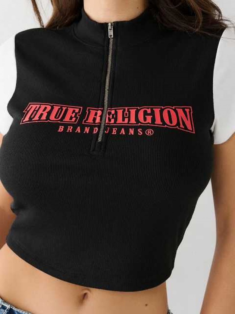 Tops True Religion True Half Zip Crop Mujer Negras | Colombia-NYFPUIX14