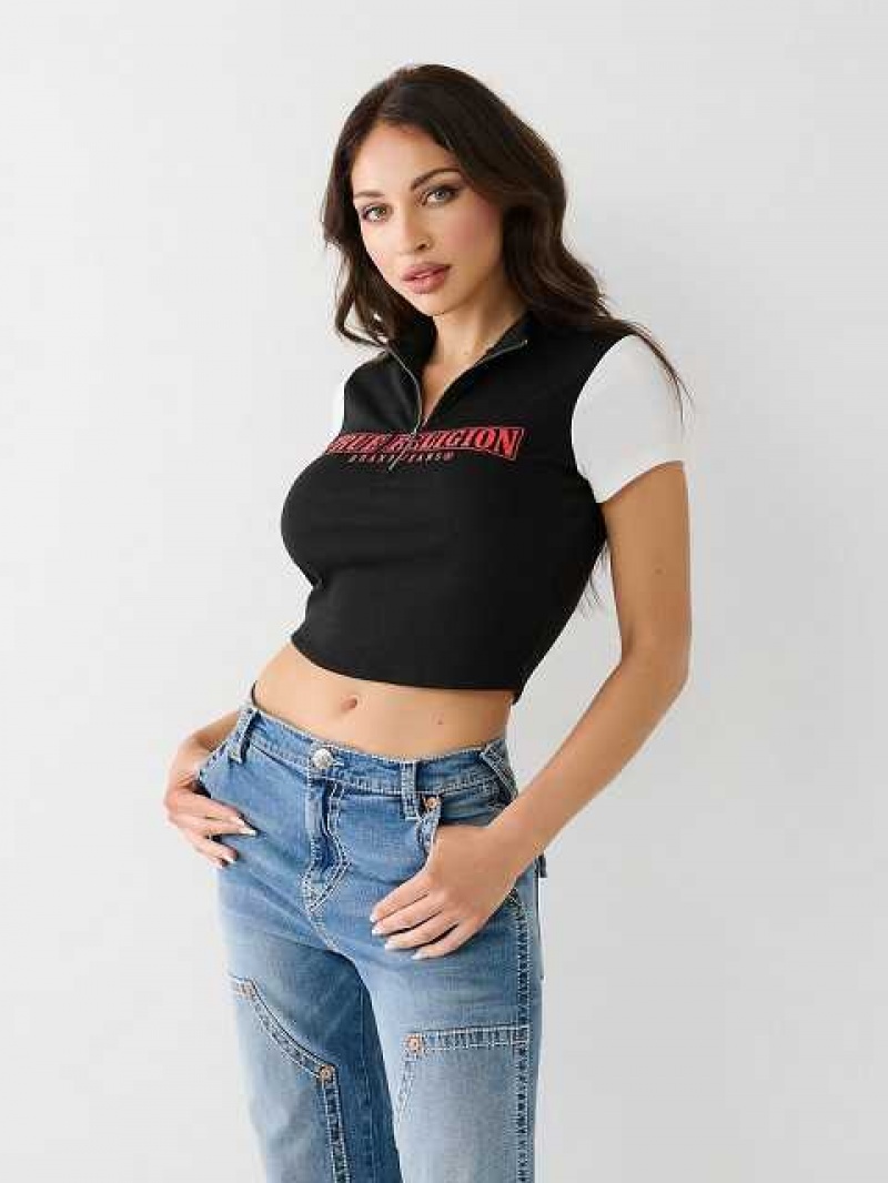 Tops True Religion True Half Zip Crop Mujer Negras | Colombia-NYFPUIX14