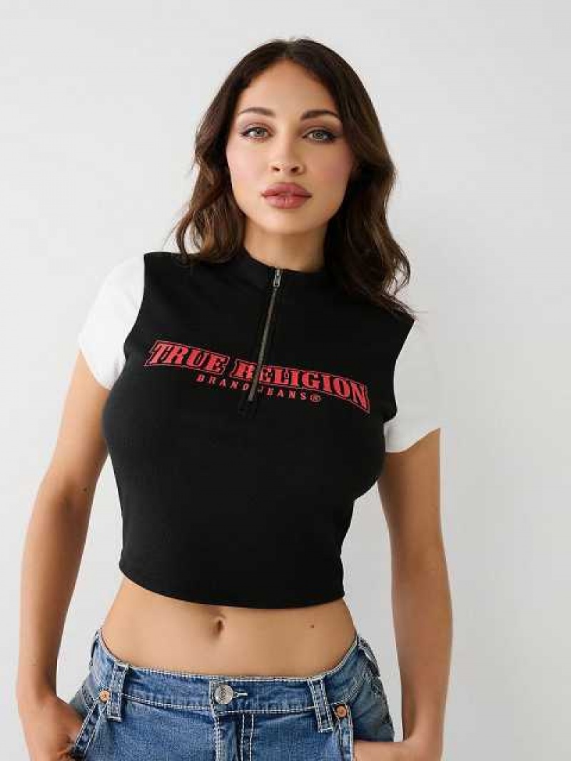 Tops True Religion True Half Zip Crop Mujer Negras | Colombia-NYFPUIX14