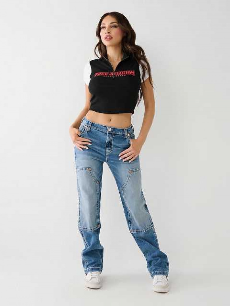 Tops True Religion True Half Zip Crop Mujer Negras | Colombia-NYFPUIX14