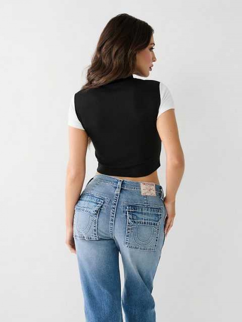 Tops True Religion True Half Zip Crop Mujer Negras | Colombia-NYFPUIX14