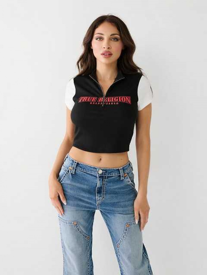 Tops True Religion True Half Zip Crop Mujer Negras | Colombia-NYFPUIX14