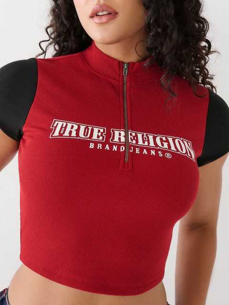 Tops True Religion True Half Zip Crop Mujer Rojas | Colombia-GVKBRQF48