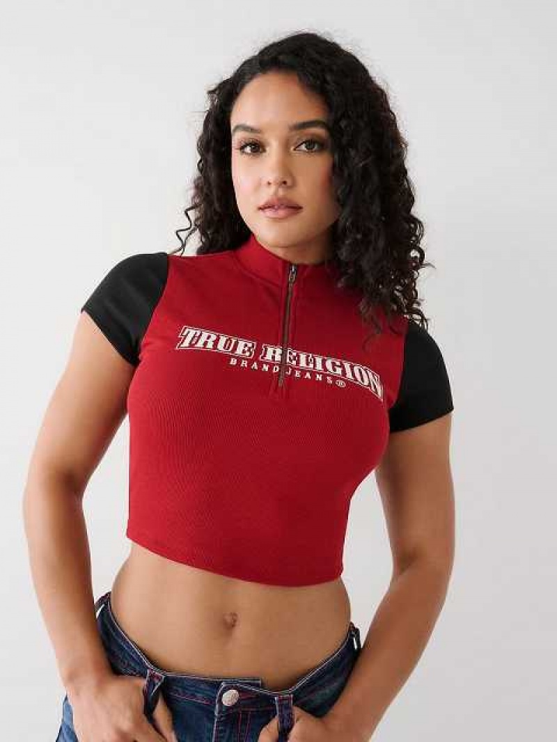 Tops True Religion True Half Zip Crop Mujer Rojas | Colombia-GVKBRQF48