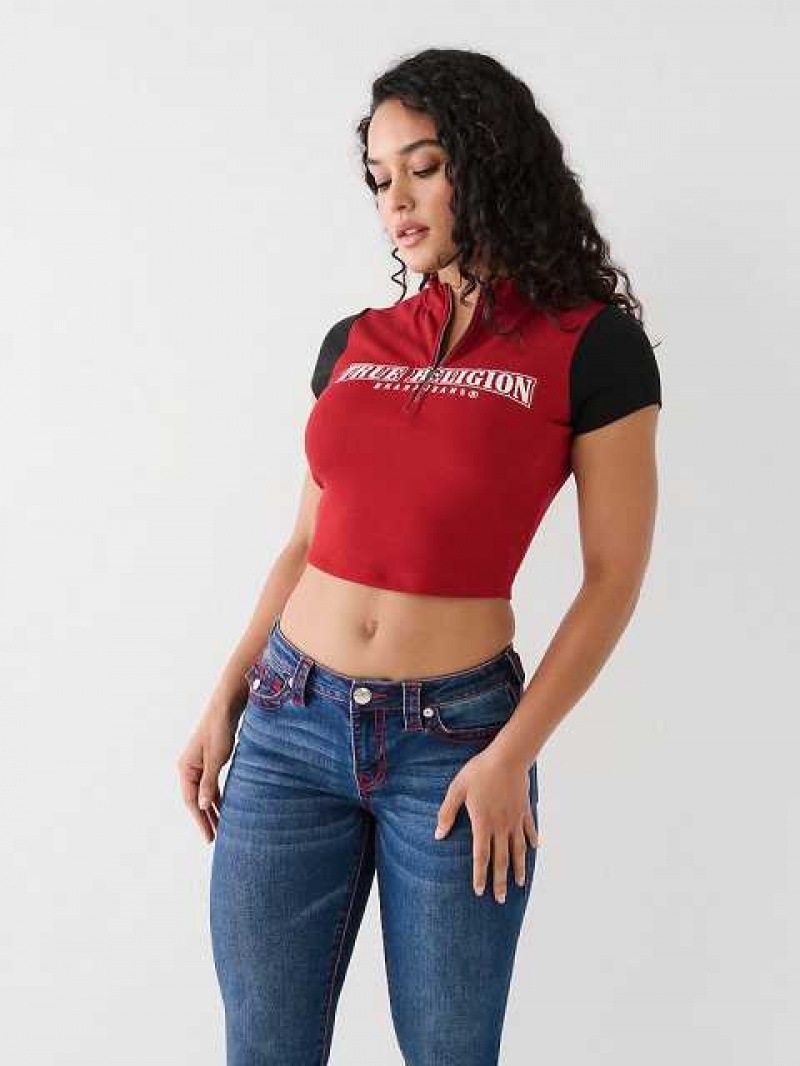 Tops True Religion True Half Zip Crop Mujer Rojas | Colombia-GVKBRQF48