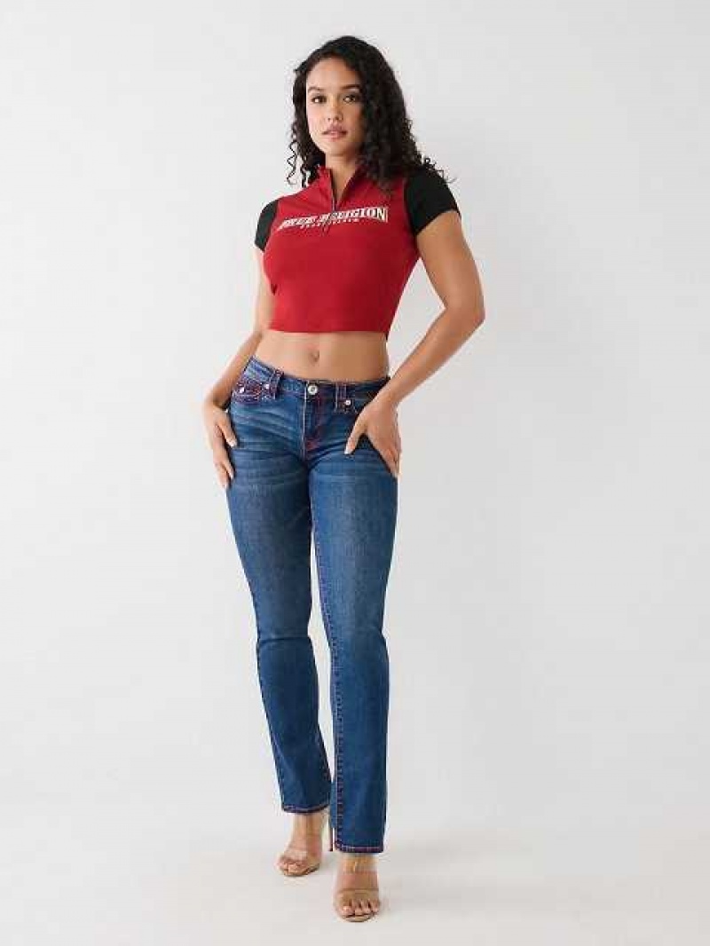 Tops True Religion True Half Zip Crop Mujer Rojas | Colombia-GVKBRQF48