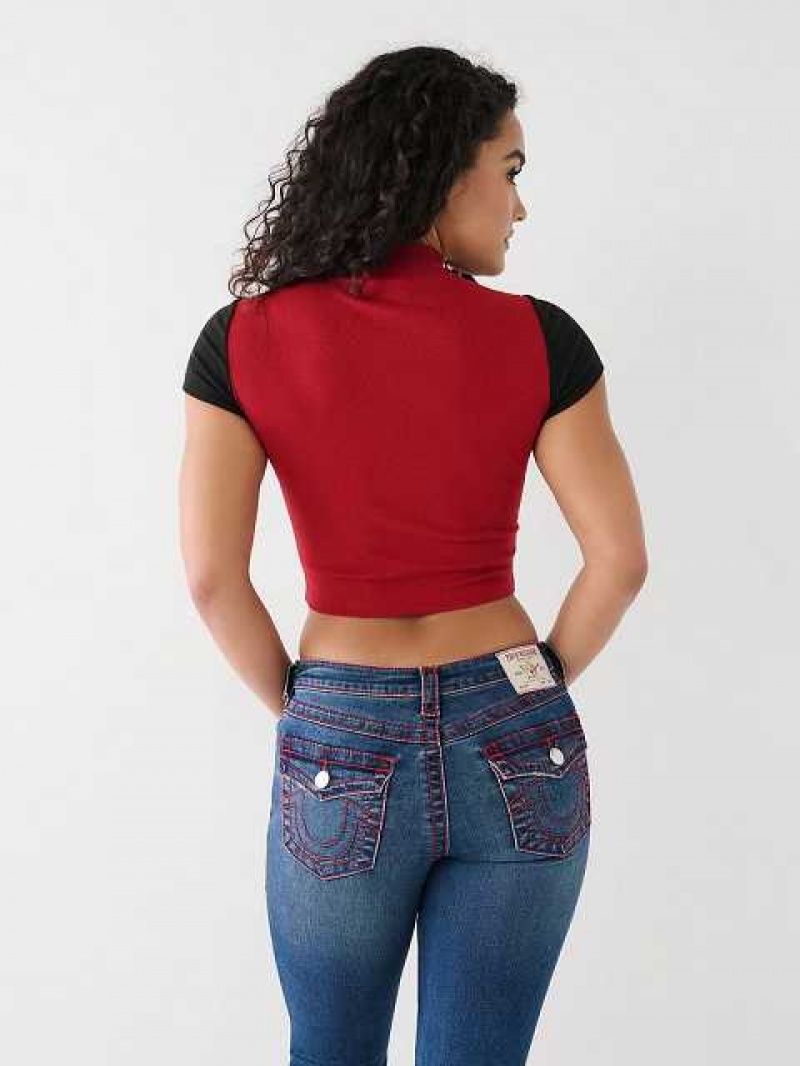 Tops True Religion True Half Zip Crop Mujer Rojas | Colombia-GVKBRQF48