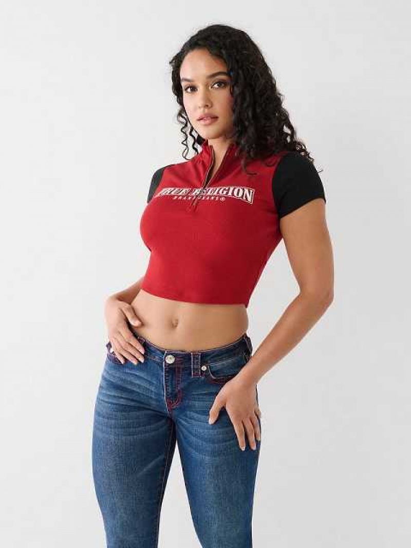 Tops True Religion True Half Zip Crop Mujer Rojas | Colombia-GVKBRQF48