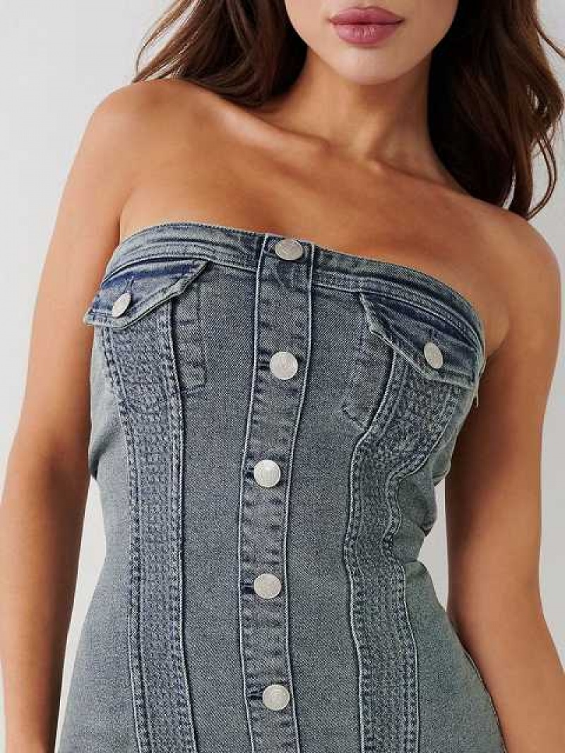 Vestido True Religion Denim Tube Mujer Azules | Colombia-NOMRVSL78