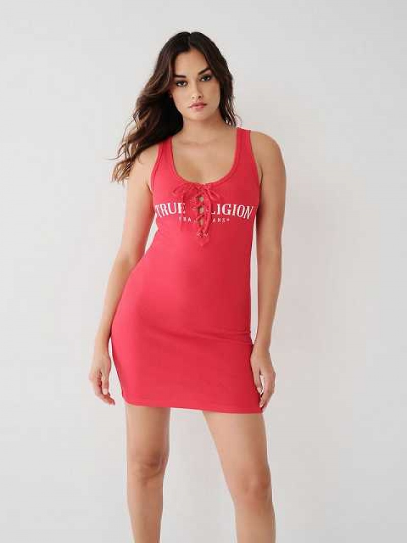 Vestido True Religion Encaje Up Logo Tank Mujer Rojas | Colombia-DHRNIQC78