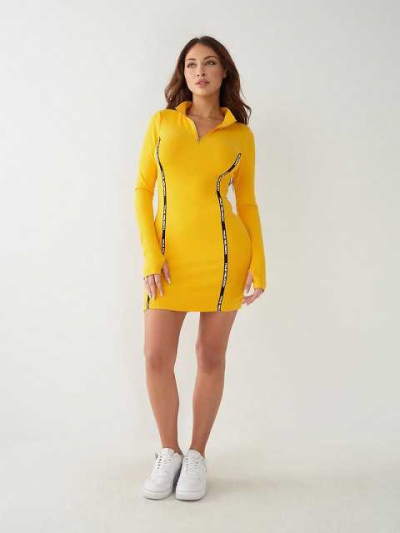 Vestido True Religion Logo Trim Zip Mini Mujer Amarillo | Colombia-MZJNQSH85