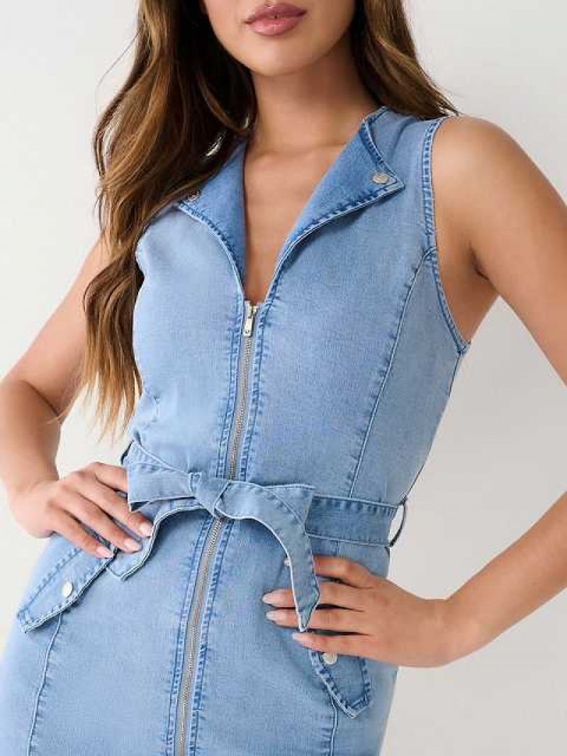 Vestido True Religion Zip Denim Mujer Azules Azules | Colombia-XITDLZV80